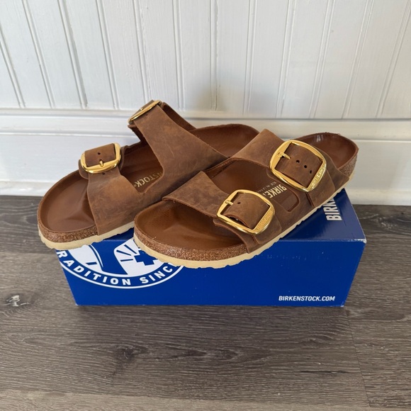 BIRKENSTOCK Arizona Big Buckle oiled leather sandals cognac - Picture 3 of 8